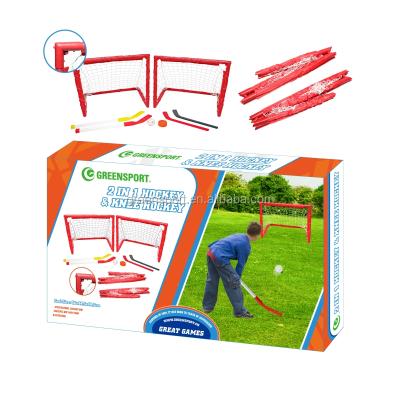 China Hot Seller PLASTIC Hockey Goal Easy For Kids Folding Hockey Set Hockey Stick 2 In 1 for sale