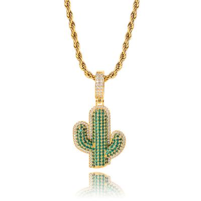 China HipHop Hot Solid Cactus Fast Delivery Seller Cactus Inlay Micro Pendant Zircon Chains Personality Retro Necklace for sale