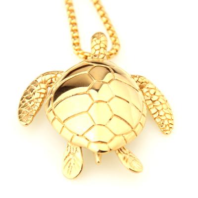 China 2022 Hiphop New Arrivals Cuban Link Necklace Stainless Steel Gold and Color Black Turtle Pendant Necklace Pendant for sale