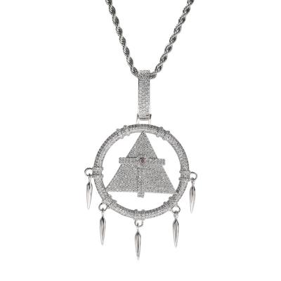 China Geometric Copper Inlaid Zircon Necklace Accessories Fast Delivery Hip Hop Game King Millennium Wisdom Wheel Necklace Pendant New Retro for sale