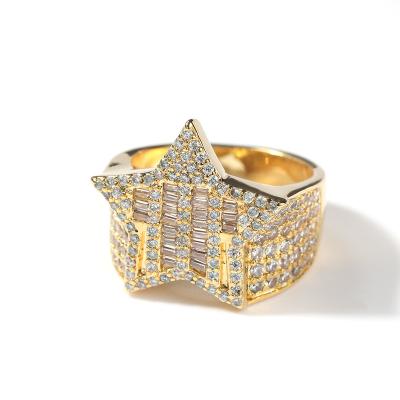 China Ring Boys New Hip-Hop T Hip Hop Stone Five-pointed Star Square Zircon Plated Ring Gold Plated Rings for sale