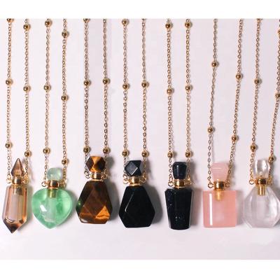 China Europe Jade Natural Amethyst Perfume Essential Oil Bottles Rose Quartz 3ml Crystal Perfume Bottle Pendant Necklace for sale