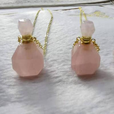 China Europe Crown Roller Ball Luxury Bling Giant Empty Crystal Bohemia Rose Quartz Perfume Oil Bottle Pendant Necklace for sale