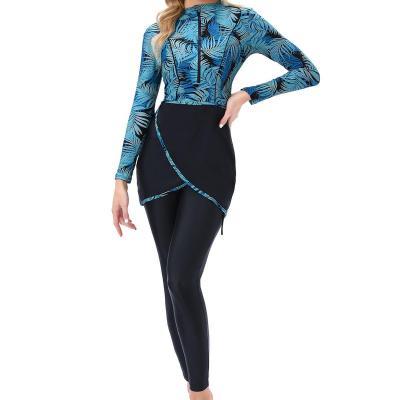 China Plus Size 2022 New Long Sleeve Zipper Muslim Swimwear With Hat + Chest Pad 3 Pieces Conservative Swimwear for sale