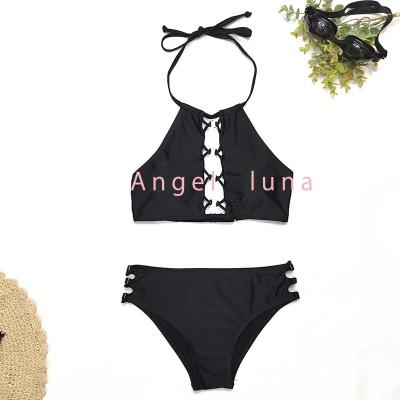 China 2022Angle Luna new fashion sexy three-piece split lace-up black breathable bikini mature women for sale