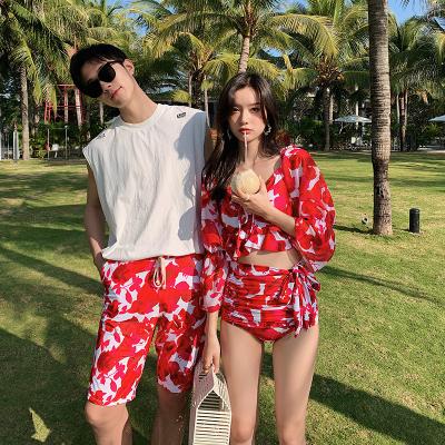 China New couples beach wear Anti-UV swimwear (one set including women skirt and men boxer) for sale