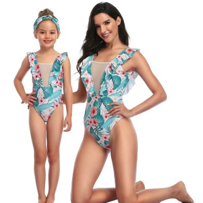 China Waisted Mother Daughter Anti-UV Tops Push Up Mommy and Me Swimsuit One Piece Swimwear Swimwear for sale