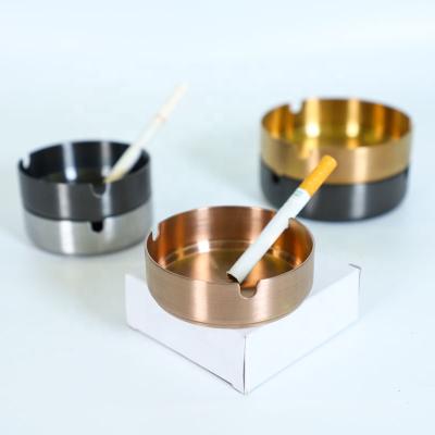 China Durable UKETA Stainless Steel Cigarette Ash Holder Custom Print Table Top Durable Metal Ashtray for sale