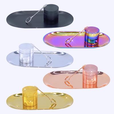 China UKETA Smoking Rainbow Weed Rolling Tray Jewelry Stand Metal Dismountable Hot Selling Blunt Grinders Set for sale