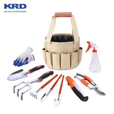 China Garden Tools 10 Pcs Garden Tool Bag Canvas Bag Combination Set Aluminum Alloy Shovel Garden Scissors Bucket Bag for sale