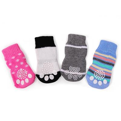 China Fashion 4pcs/set Sustainable Printing Cotton Anti-Slip Dog Socks Shoes Pet Clothing Accessories for sale