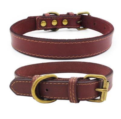 China Retro Viable Bronze Leather Pet Collar Pure Leather Collar for sale