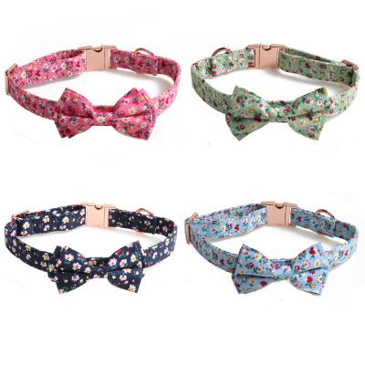 China 2021 DETACHED Hot Selling Floral Dog Collar Bowknot Custom Pet Mental Buckle Collar Dog Collar for sale