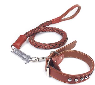 China Custom Viable Pet Leash For Large Dog Adjustable Leather Leash And Collar Set for sale