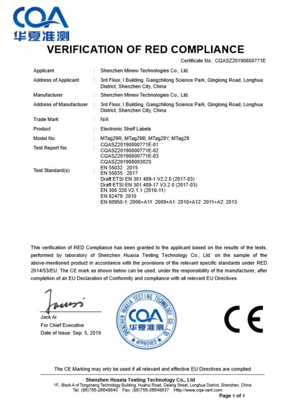 CE - Shenzhen Minew Technologies Co., Ltd.