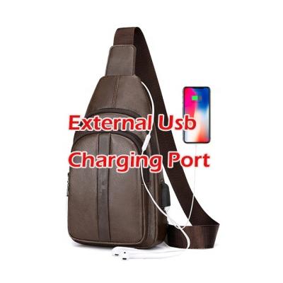 China Latest Popular Light Brand Top Selling PU Leather Lit External Usb Left Back Fill Sling Bags For Men for sale