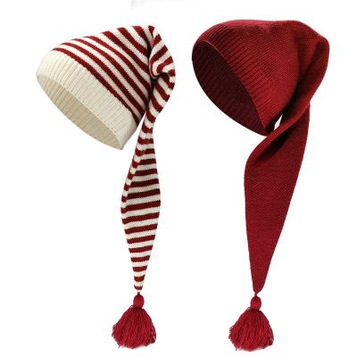 China JOINT Luxury Christmas Fashion Stripe Kids Knitted Designer Long Hats With Holiday Kids And Adult Winter Wool Xmas Hats for sale