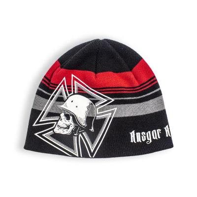 China Winter Knitted Custom Copy Rubber COMMON Ski Fitted Black Cotton Beanies With Logo Robber Embroidery Rolled Tramp Beanie Hat for sale