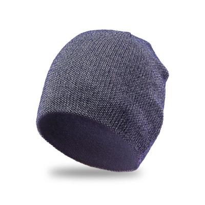 China JOINT Wool Knit Beanie With Plain Knit Inside Beanie Hat Double Layer Reflective Hats for sale