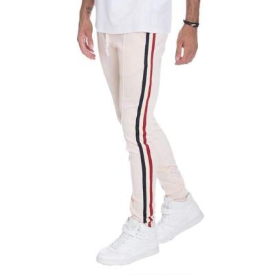 China Custom Mens Breathable Track Pants Polyester Drawstring Stripe Skinny Sweatpants Stacks Fashion Jogger Wear Pants for sale