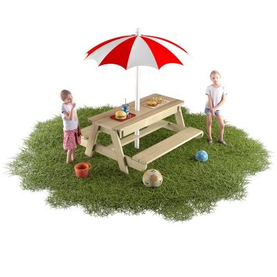 China Size Modern Quality Wooden Kids Play Table Set Outdoor Dining Table With Umbrella for sale