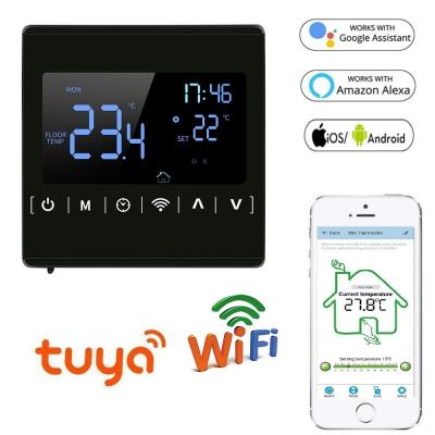 China Time Display 110V 220V Black Tuya Thermostat Smart WiFi Temperature Controller For Floor Heating for sale