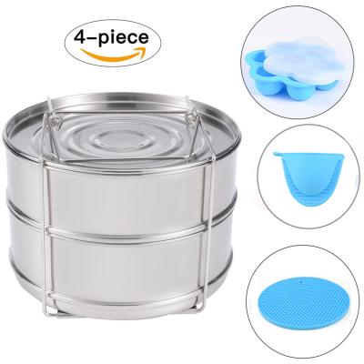 China 2 Tier Viable Stackable Stainless Steamer Pot with Silicone Egg Bites for sale