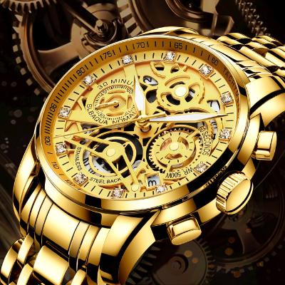 China Newest Hot Selling Day/Date Fashion Luxury Men's Gold Wrist Watch Auto Calendar Multifunction Quartz Watch Waterproof Men Watches for sale