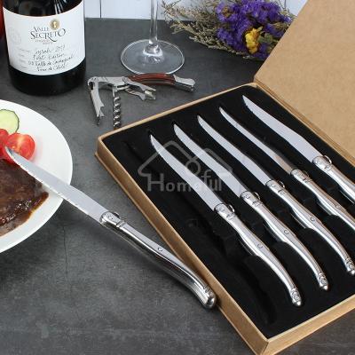 China Viable Silver Classic Stainless Steel Laguiole Steak Knife Set With Gift Box for sale