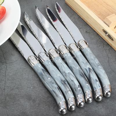 China Sustainable New Flatware 4.5 Inch Serrated Steak Knife With Marble Effect Handle for sale