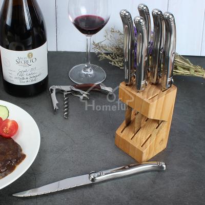 China 6 Pcs Stainless Steel Viable Laguiole Steak Knife Set With Wooden Block for sale