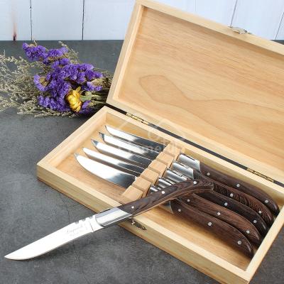 China Sustainable high quality pakka handle 6 pcs wooden steak knife set with wooden box for sale