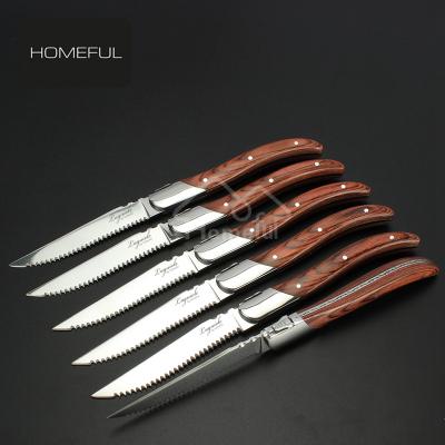 China Best Viable Selling Kitchen Knife 4.5 Inch Serrated Steak Knife With Pakka Wood Handle for sale