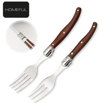 China Cheap Disposable Stainless Steel Dinner Fork And Wooden Handle Cutlery Set for sale