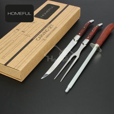 China Hot Selling Viable Cutting Knife Fork And Sharpening Steel With Pakka Wood Handle In Gift Box for sale