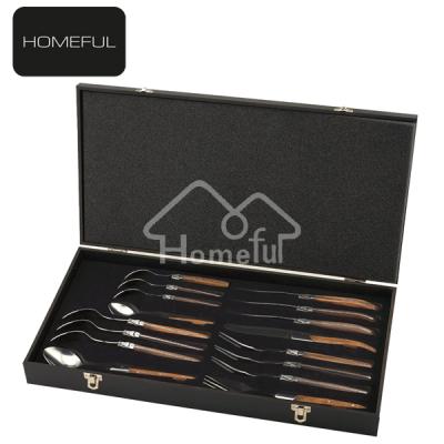 China Amazon Disposable Best Selling Olive Wood Handle 16 Pcs Laguiole Cutlery Set With Gift Box for sale