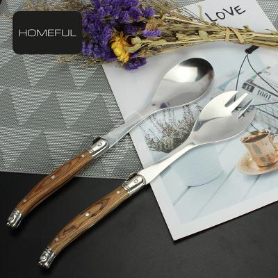 China Sustainable High Quality Cutlery Stainless Steel Salad Spoon Set With Pakka Wood Handle for sale