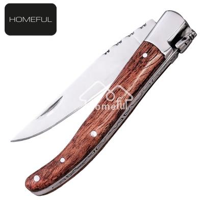 China Hunting knife rose wooden handle laguiole folding pocket knife with stainless steel wine corkscrew for sale