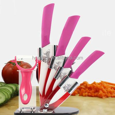 China 5 Pcs Sustainable Bright Ceramic Colorful Knife Set With Acrylic Block for sale