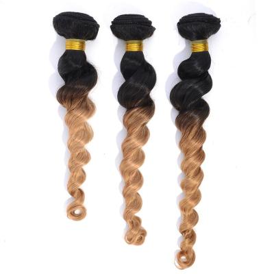 China Indian Remy Hair Loose Wave Human Hair Weave Real Color T1b-27 Hair Weft for sale