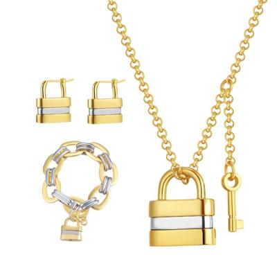 China Jewelry Set Jewerly Fashion Custom Jewelry Set Simple Men And Women Universal Copper Gold Plated Lock Earrings Bracelet Pendant Necklace for sale