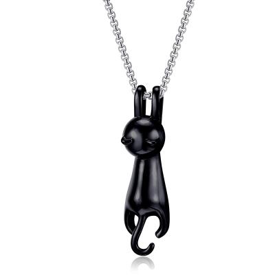 China Custom Made Unisex Gold Plated Silver Animal Casual/Sporty Cat Shape Couple Necklaces Stainless Steel Gun Black for sale