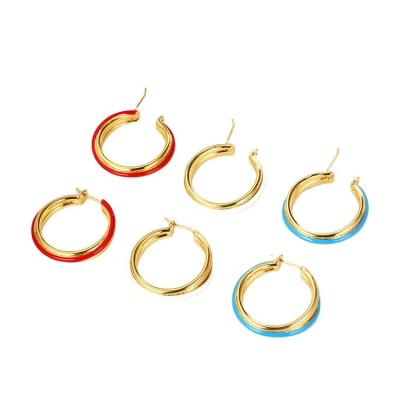 China Custom Made Casual/Sporty Ladies s925 Red Blue White Copper Sterling Silver Circle Shaped Enamel Earring Drop Earrings for sale