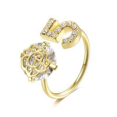 China Cute OEM Customized Silver Gold Plated Copper Alloy Ladies Rose Shape Zircon Wedding Rings Ring for sale