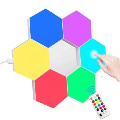 China Modern Remote Control Light DIY Smart Touch RGB Assembled Geometric Modular Hexagon Wall Led Colorful Lights 6PCS for sale