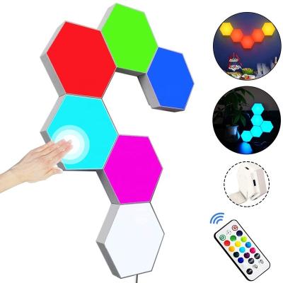 China Geometry Modern Modular Touch Panel Creative Assembly Lights Night LED Wall Light Hexagon Quantum Lamp for sale