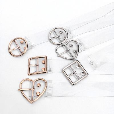 China Fashion.Casual Plastic Silver Transparent Belt Heart shaped Button Square Button Versatile Jeans waistband Decorative Belt Women for sale