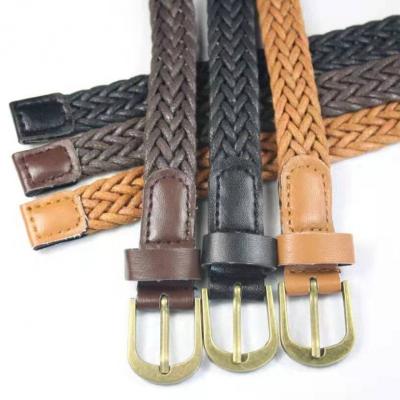 China Fashion.Casual Wholesale Cheap Price Belt Ancient Copper Alloy Needle Buckle Fashion Women waistband Vintage Wax Rope Clothing Thin Woven Belt for sale