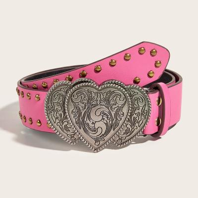 China Fashion.Casual Wholesale New Spot  Rivet Trend Fashion Punk Style Wide Belt Alloy Heart Buckle Personalized Women Jeans Universal Belt for sale