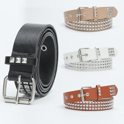 China Fashion.Casual Square bead rivet pyramid inlaid belt Punk style personalized eye-catching decorative belt Woman for sale